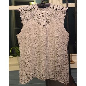 Adiva Lace Tank Top Sleeveless High Neck Elegant‎ Party Top Size M